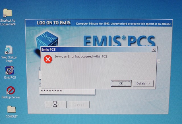 EMIS PCS ERROR BOX CRASH